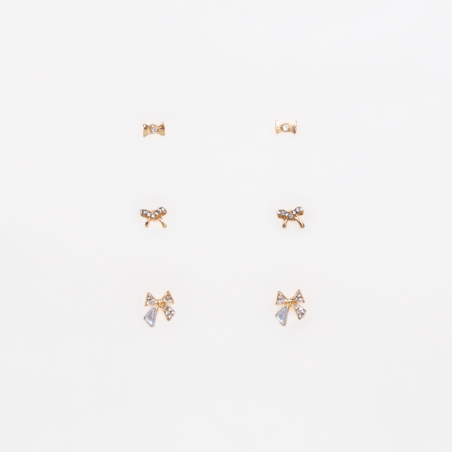 Cercei mici discreți cu fundițe și ștrasuri, set 3 perechi - Auriu