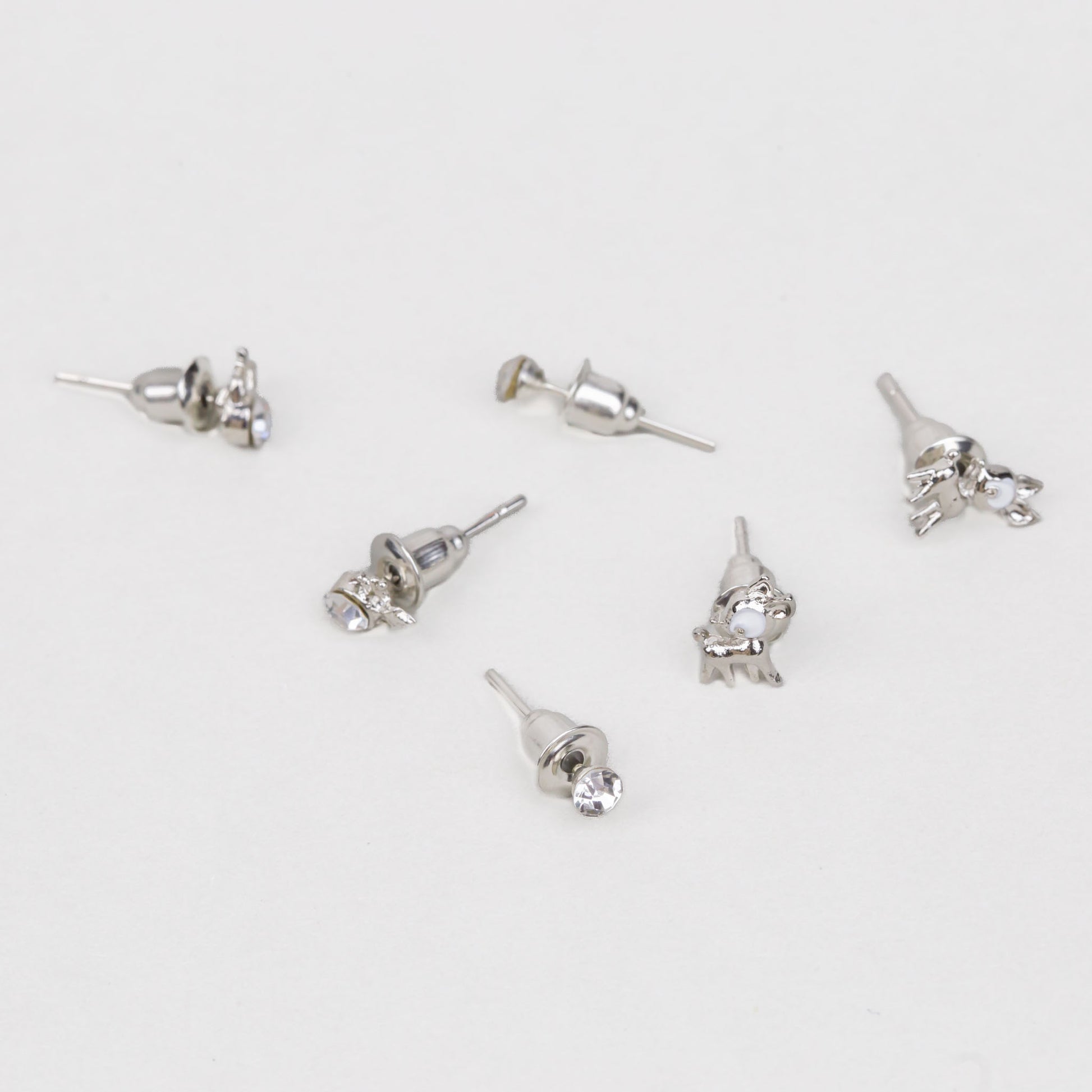 Cercei mici discreți cu reni și ștrasuri, set 3 perechi - Argintiu