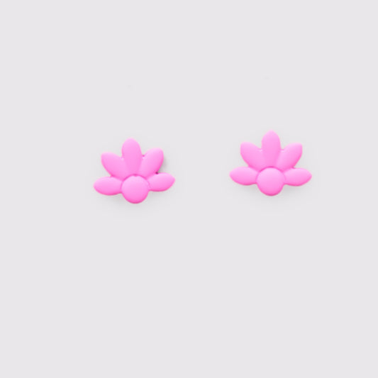 Cercei mici funky flowers cu textură de silicon - Roz Închis