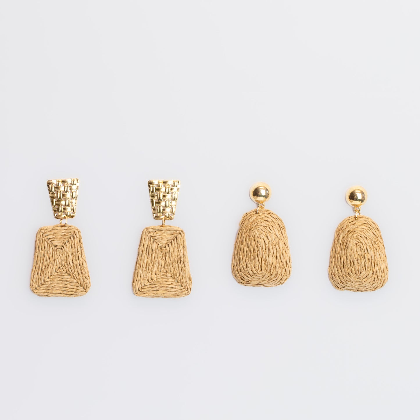 Cercei organic shapes din ratan, set 2 - Maro