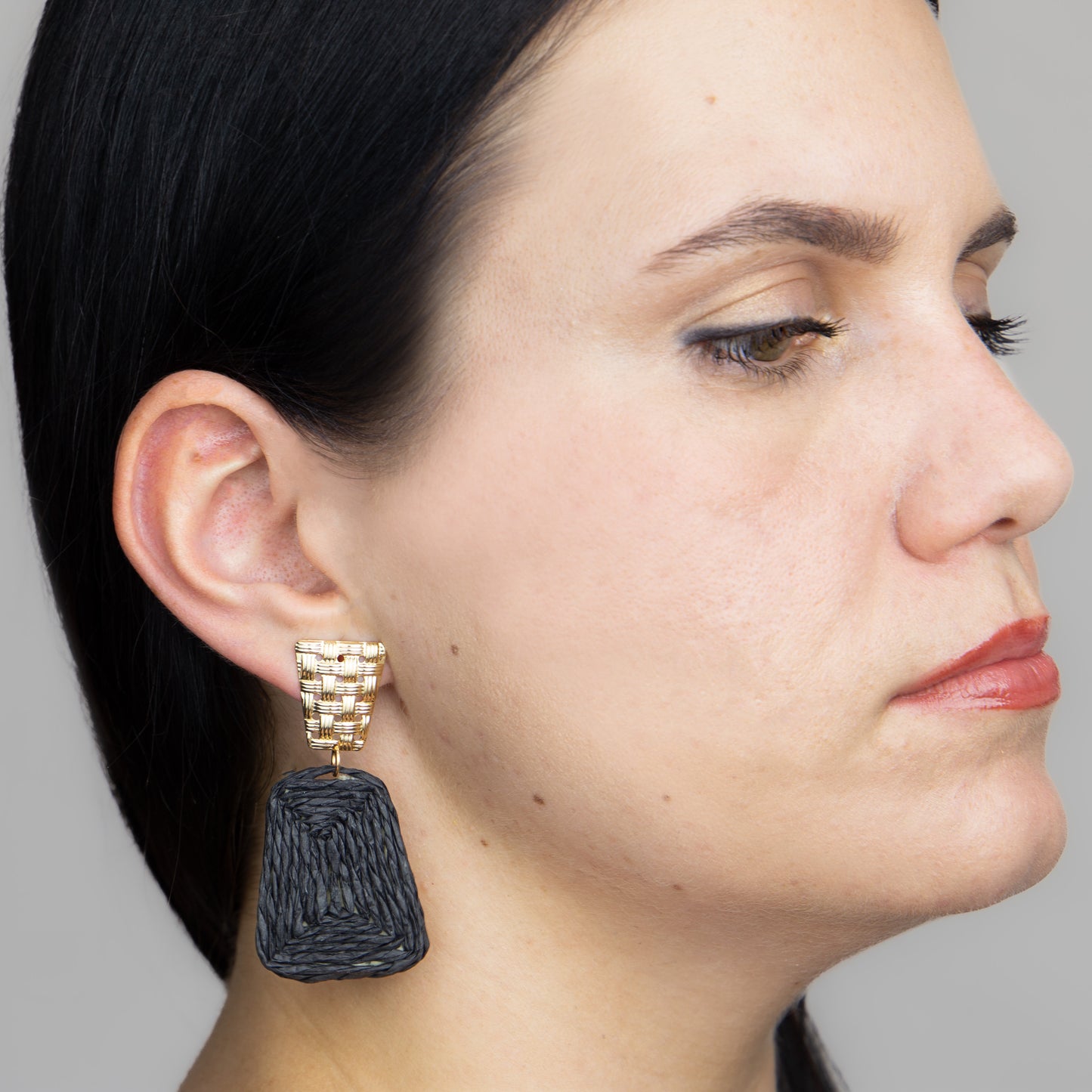 Cercei organic shapes din ratan, set 2 - Negru