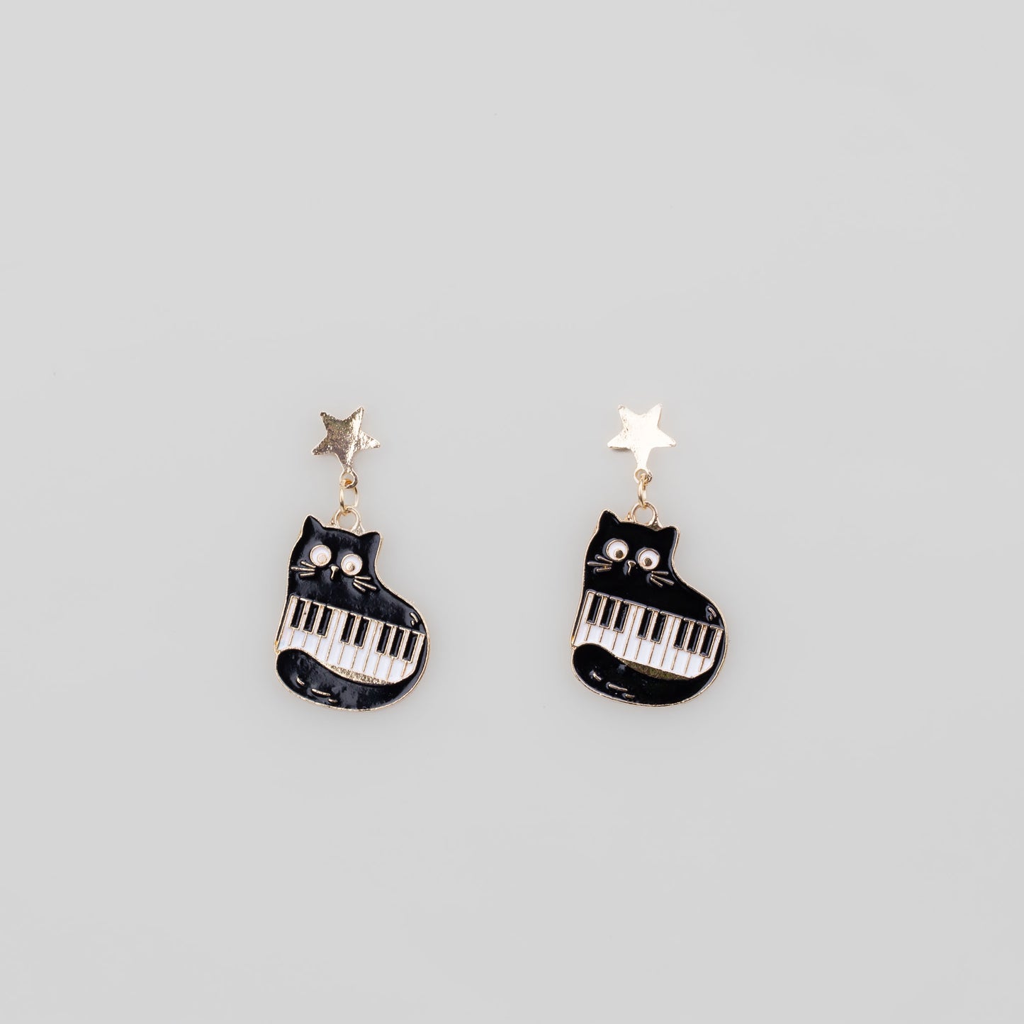 Cercei pisi piano cu stea - Negru, Auriu