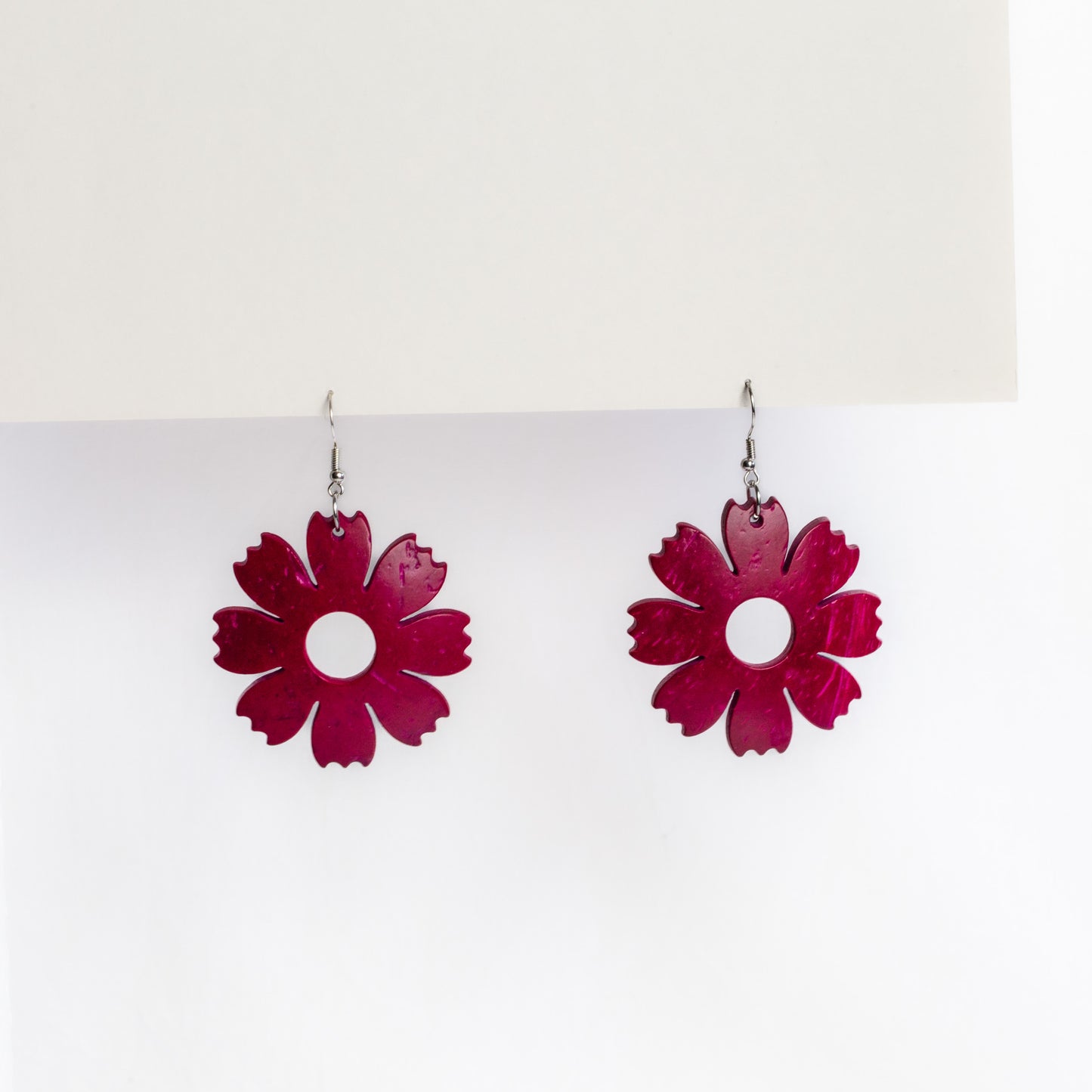 Cercei retro blossom din lemn - Roz