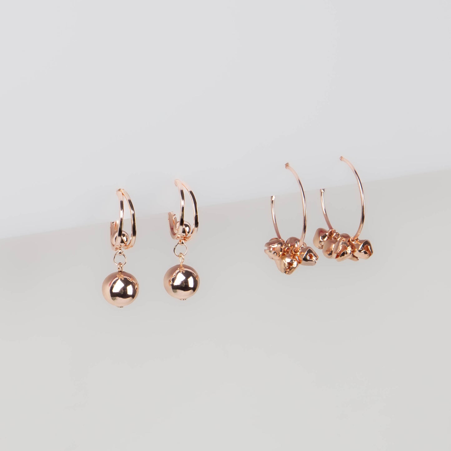 Cercei rotunzi cu zorzoane, set 2 - Rose Gold