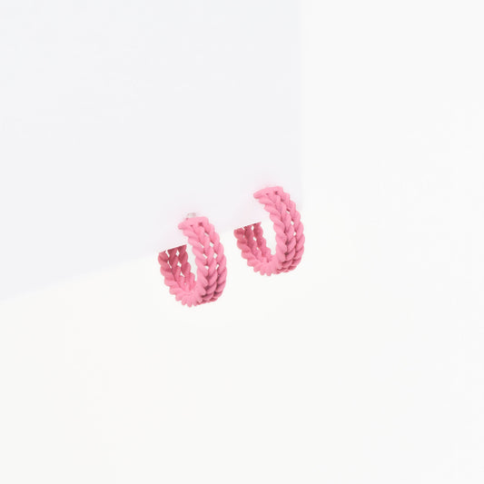 Cercei rotunzi mici spiralați cu textură de silicon - Roz pudrat