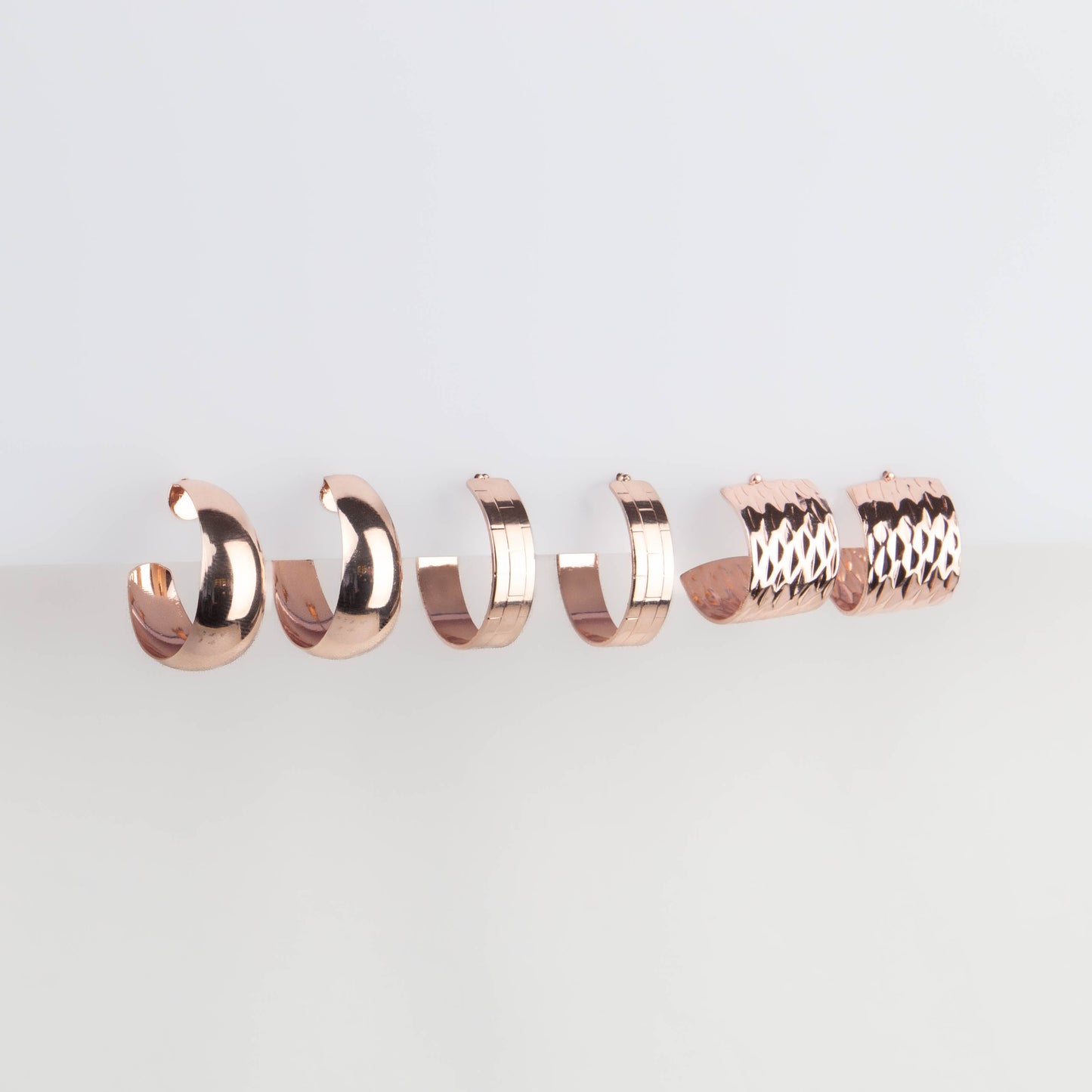 Cercei rotunzi minimal chic, set 3 - Rose Gold