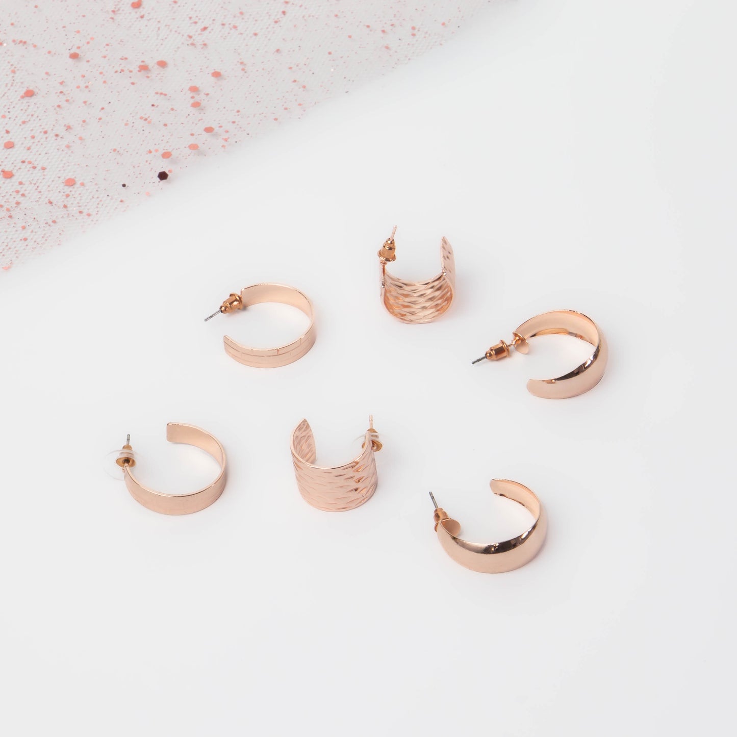 Cercei rotunzi minimal chic, set 3 - Rose Gold