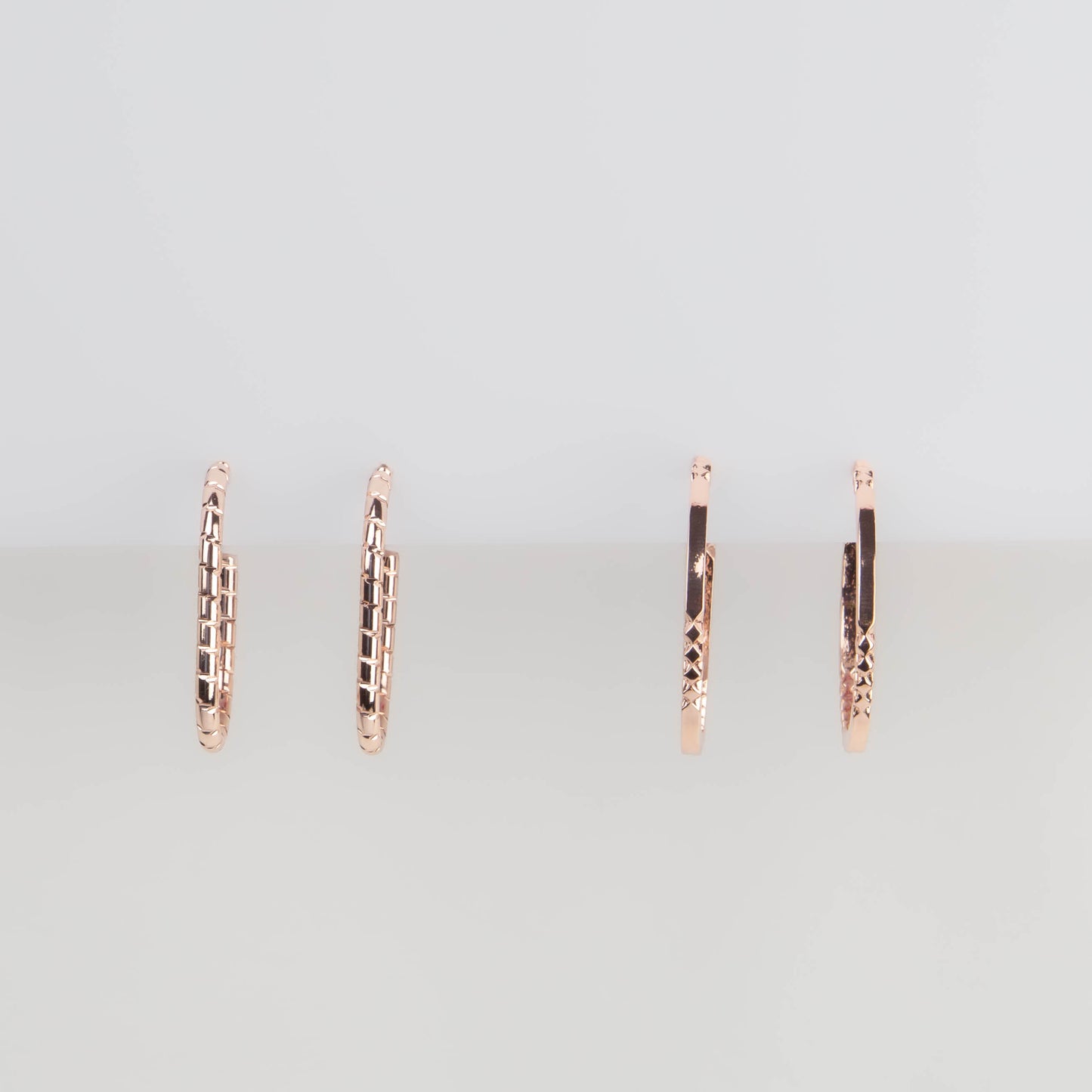Cercei rotunzi și ovali încrestați, set 2 - Rose Gold