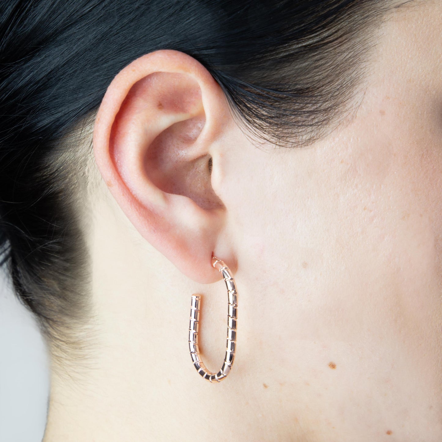 Cercei rotunzi și ovali încrestați, set 2 - Rose Gold