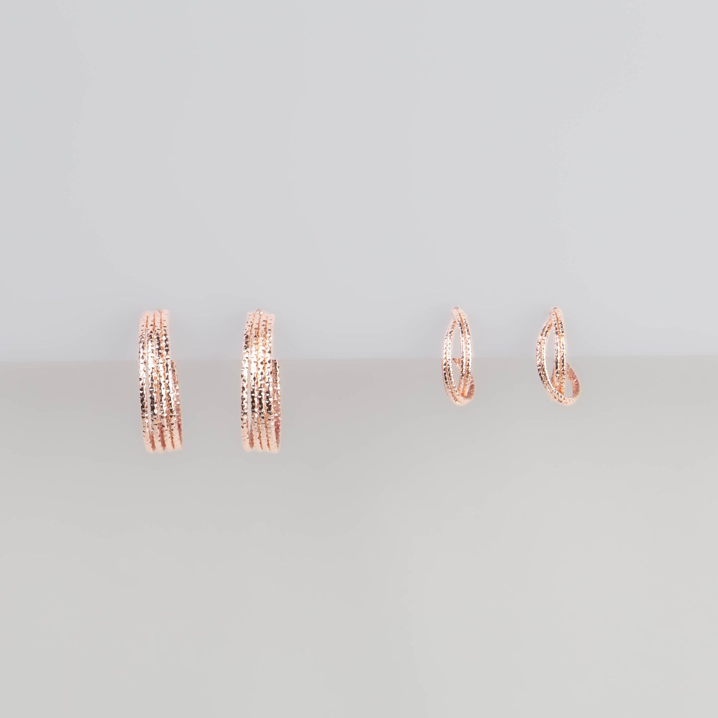 Cercei rotunzi texturați chic, set 2 - Rose Gold