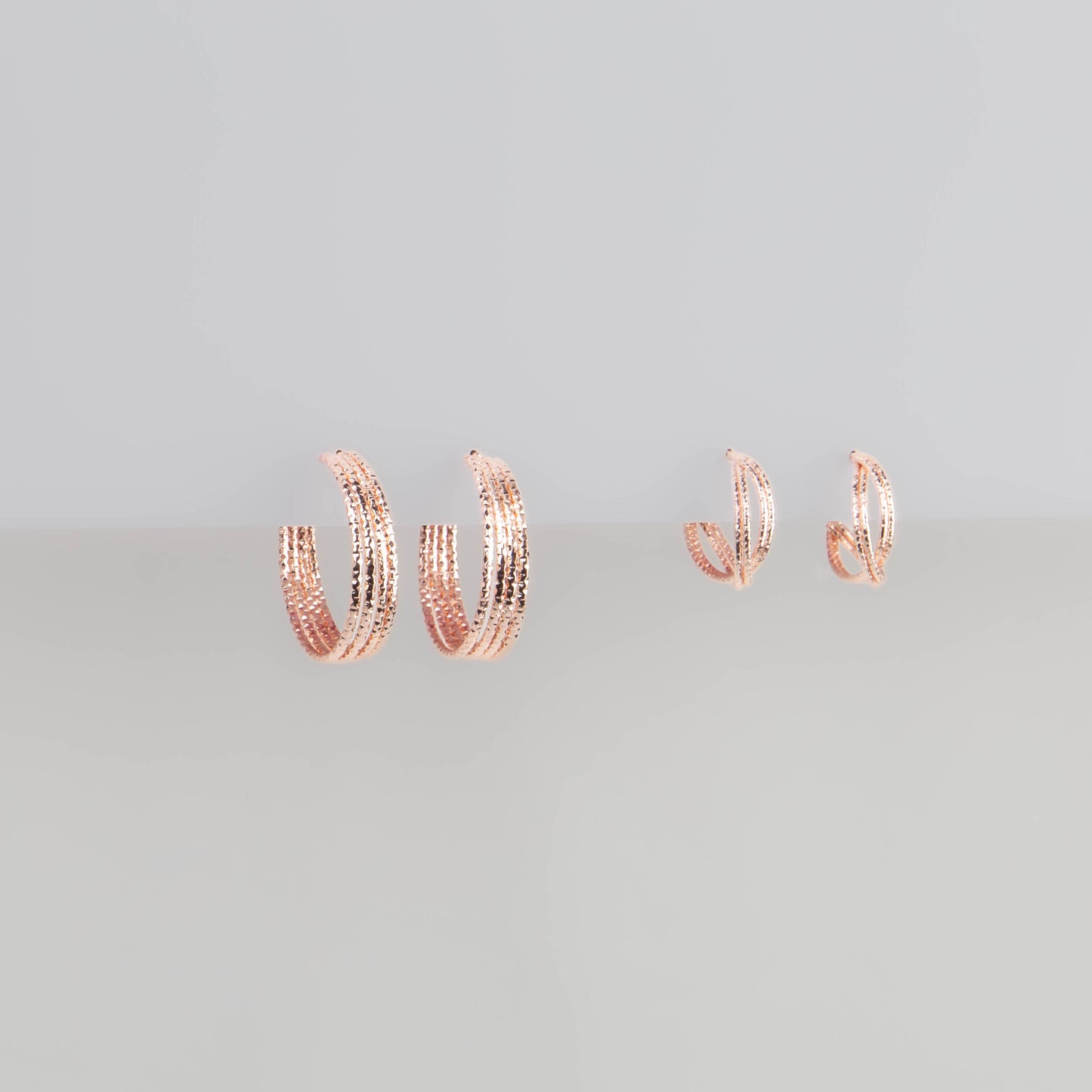 Cercei rotunzi texturați chic, set 2 - Rose Gold