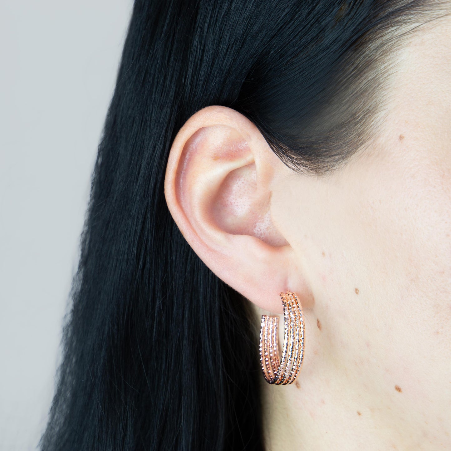 Cercei rotunzi texturați chic, set 2 - Rose Gold
