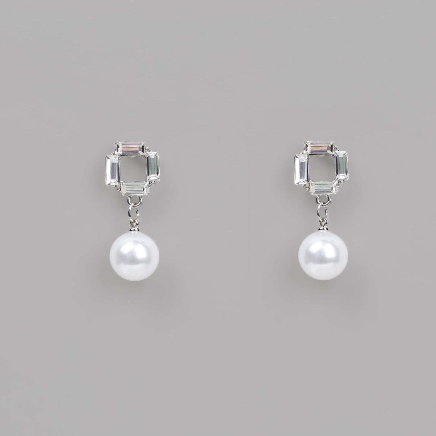 Cercei tesseract cu perlă - Argintiu