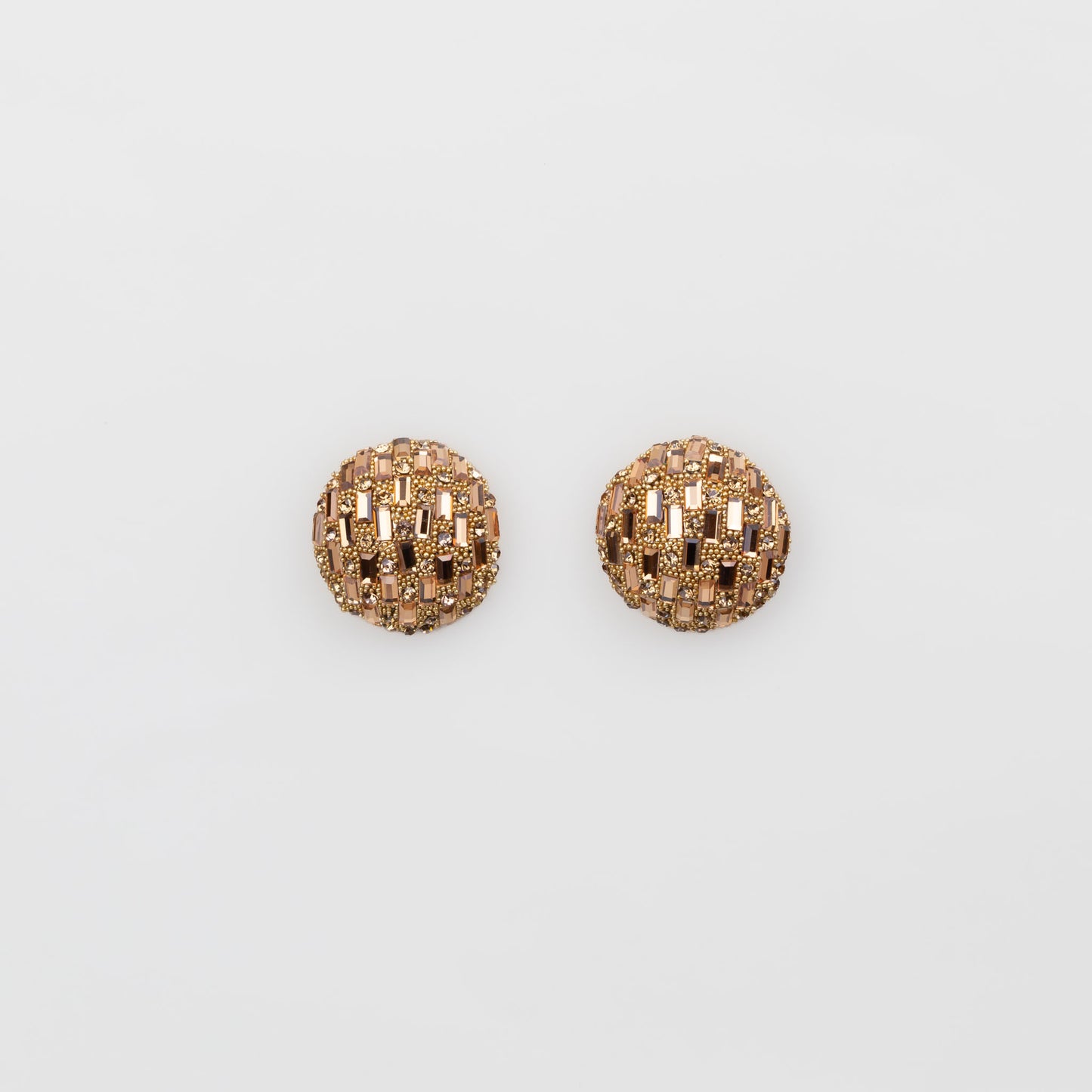 Cercei tip buton rotund cu ștrasuri și pietre - Auriu