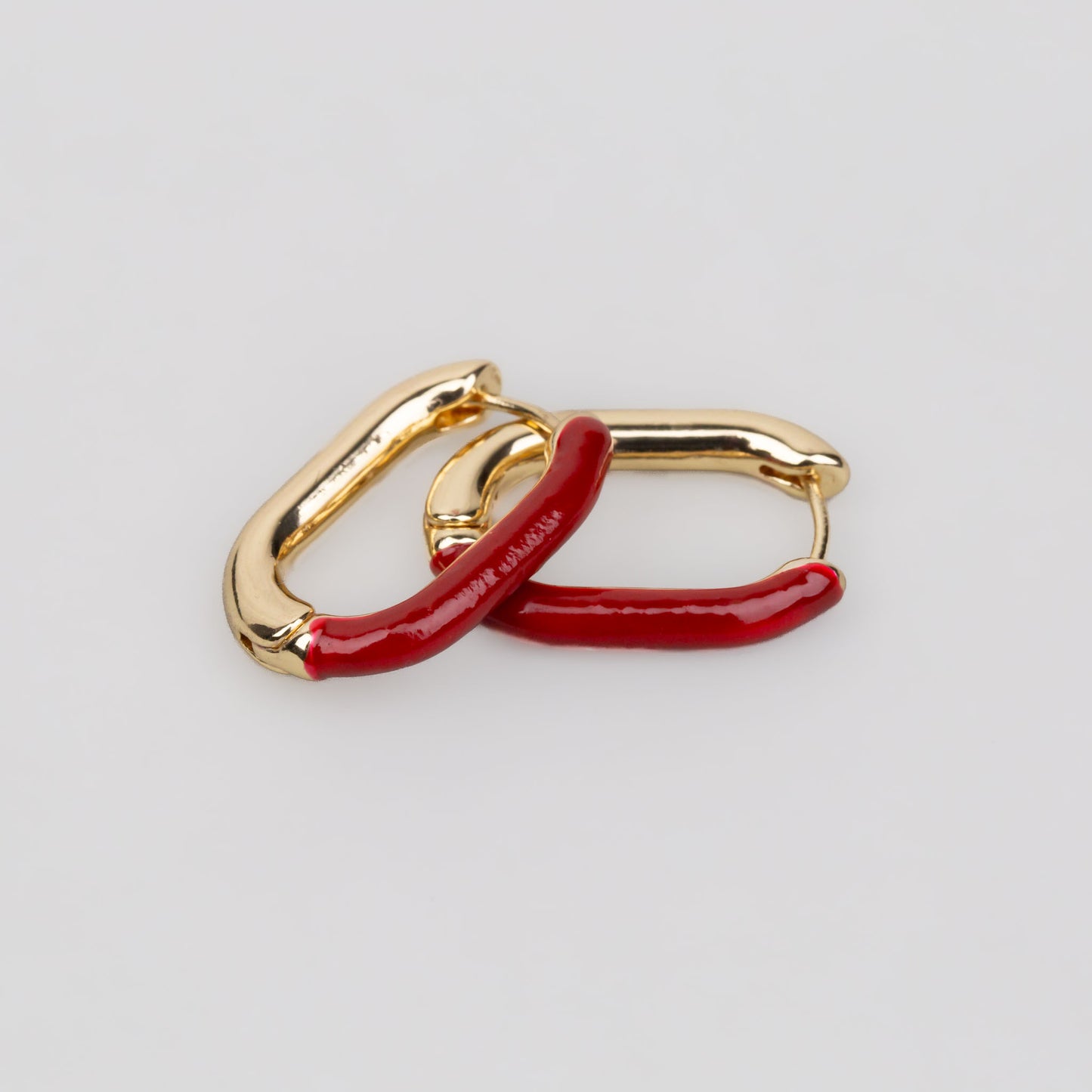 Cercei tip verigă ovali cu accent color - Roșu