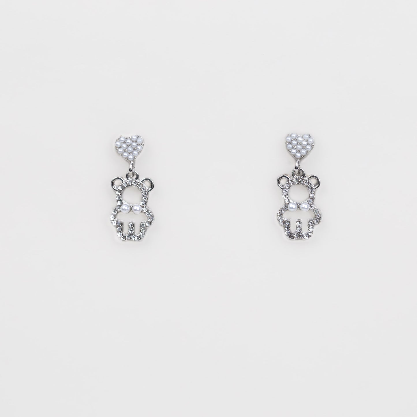 Cercei ursuleț cu biluțe și ștrasuri - Argintiu