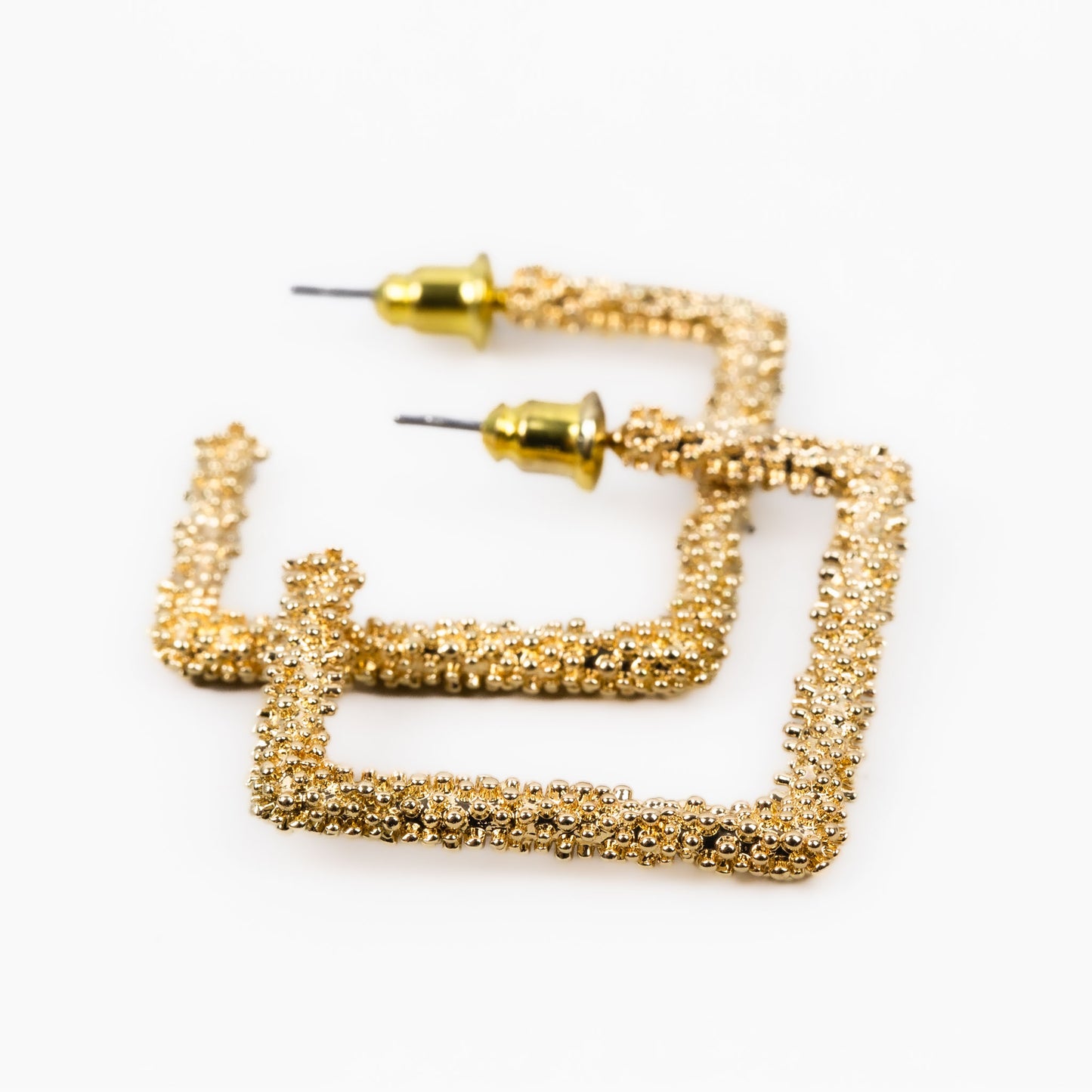 Cercei verigă pătrați cu textură granulată - Auriu