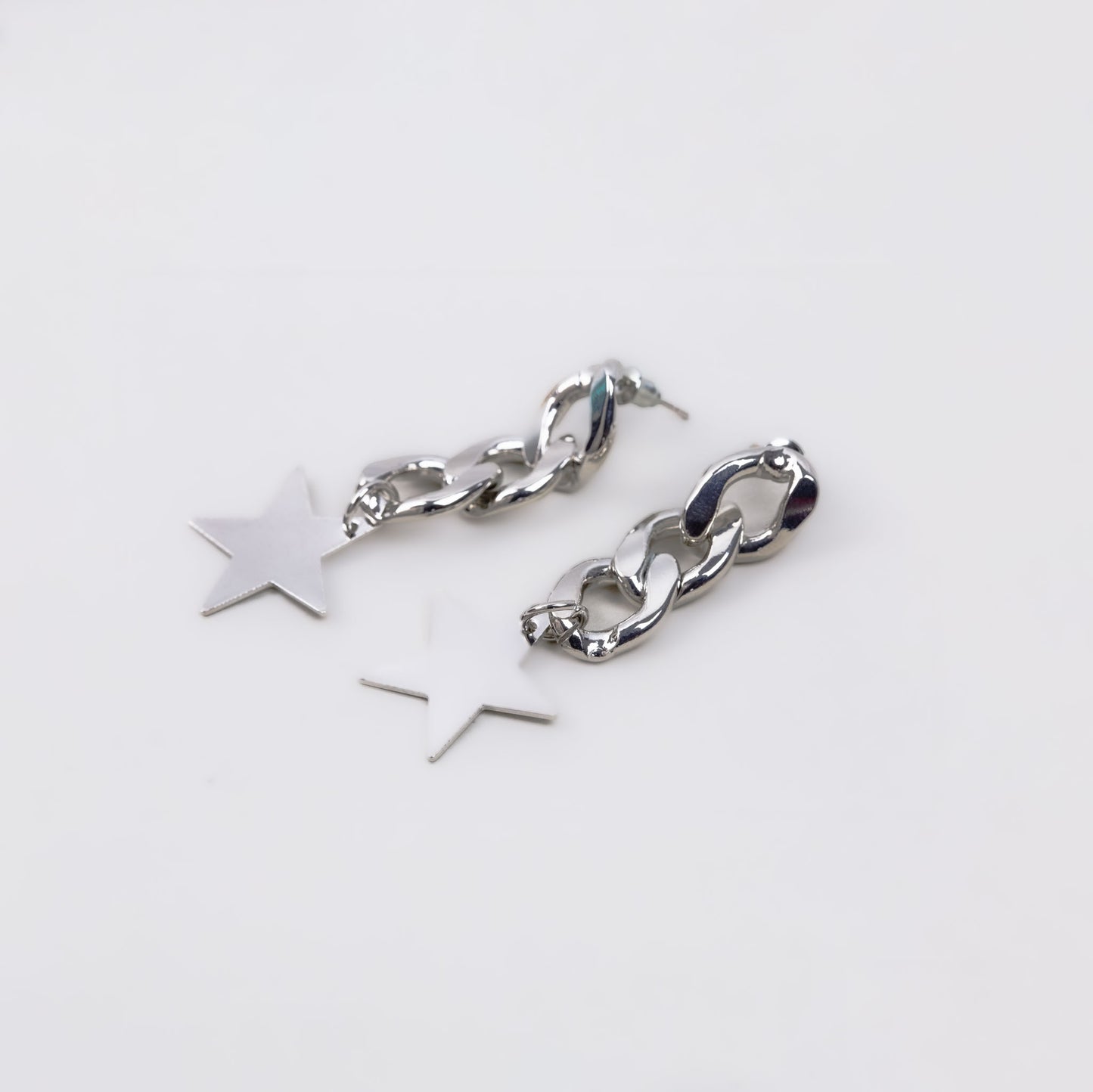 Cercei lungi în formă de lanț cu stea - Argintiu
