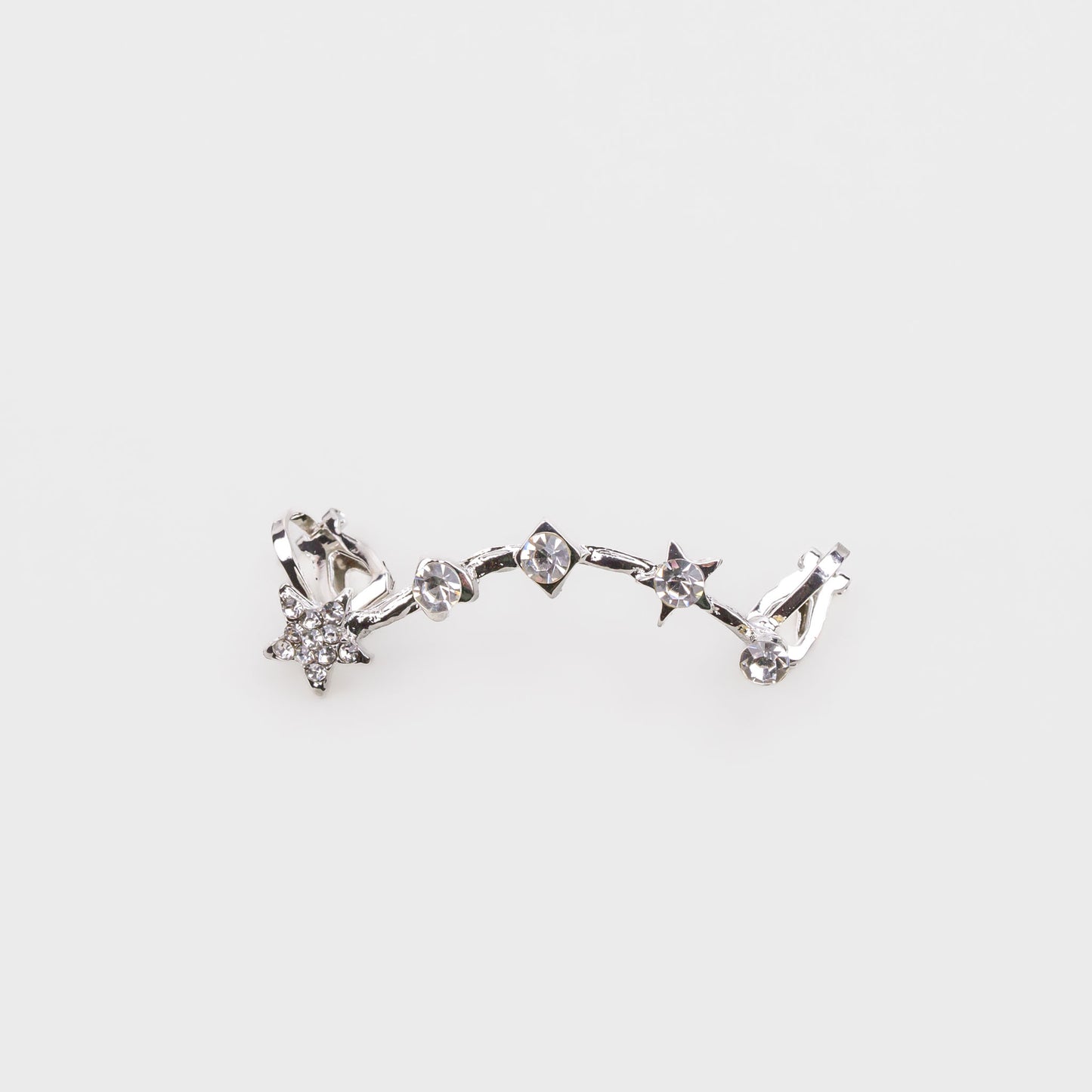 Cercel ear cuff cu clips și stele cu pietre - Argintiu