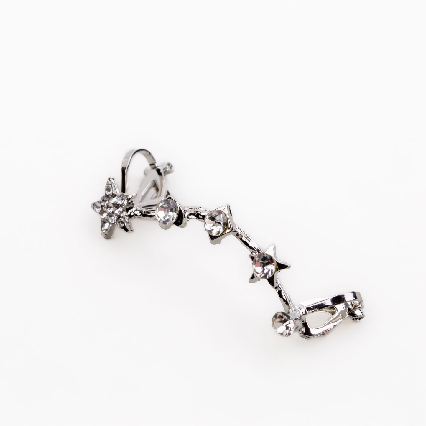 Cercel ear cuff cu clips și stele cu pietre - Argintiu