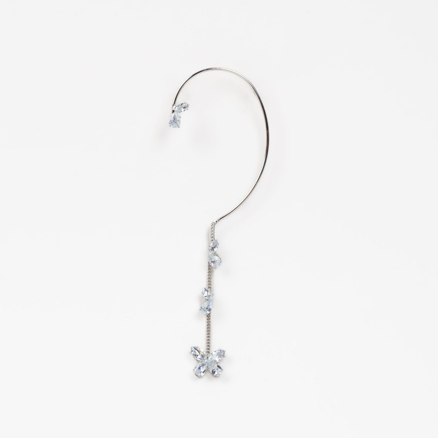 Cercel ear cuff cu lanț delicat și pietre - Argintiu magic