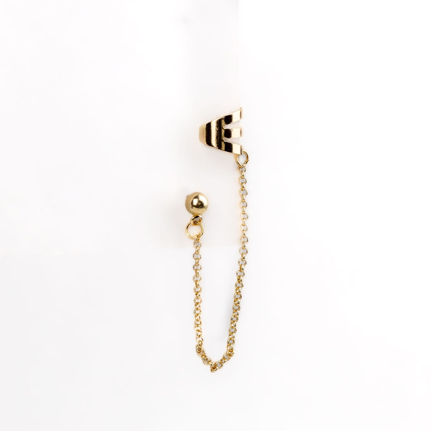 Cercel ear cuff cu lănțișor și cercel cu biluță - Auriu