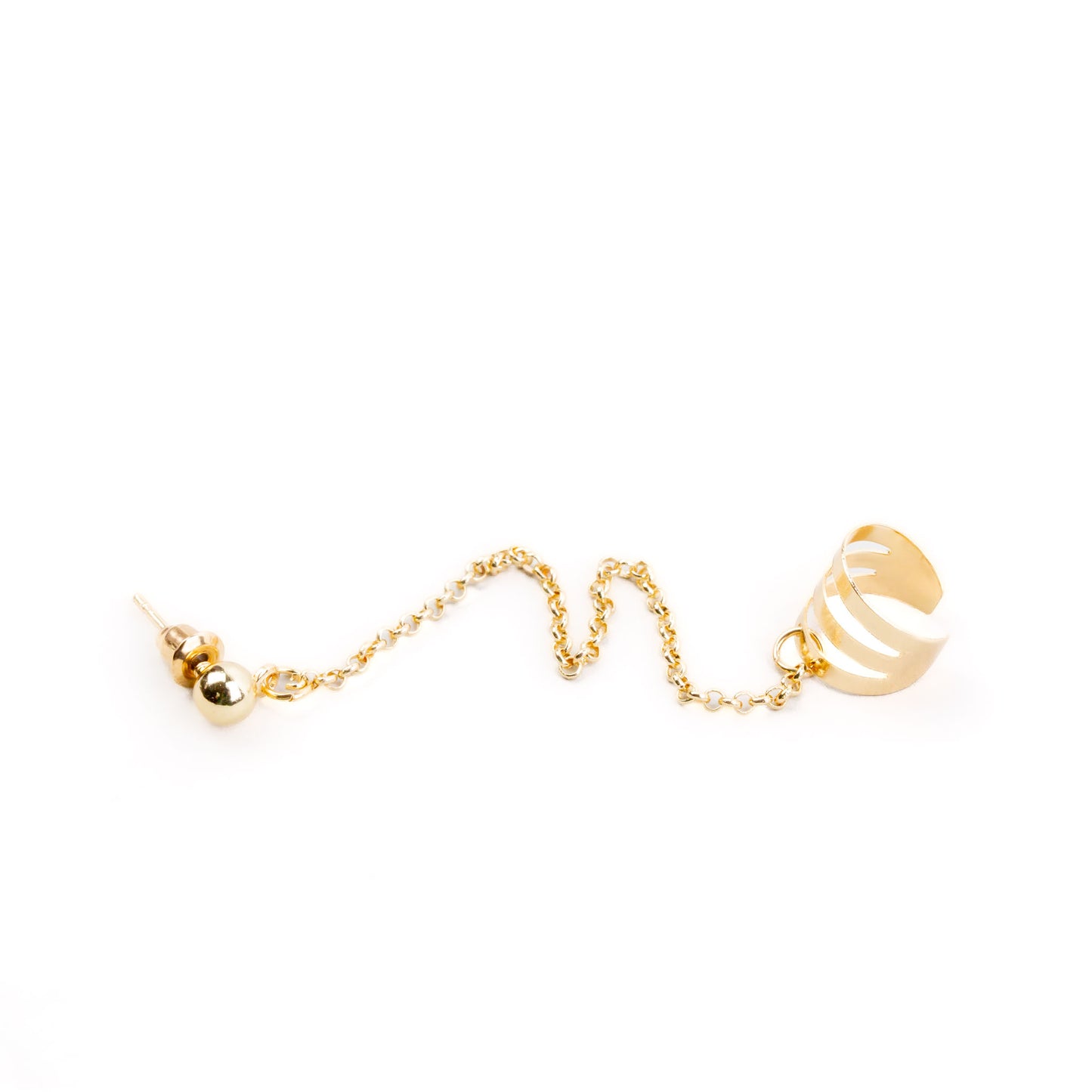 Cercel ear cuff cu lănțișor și cercel cu biluță - Auriu