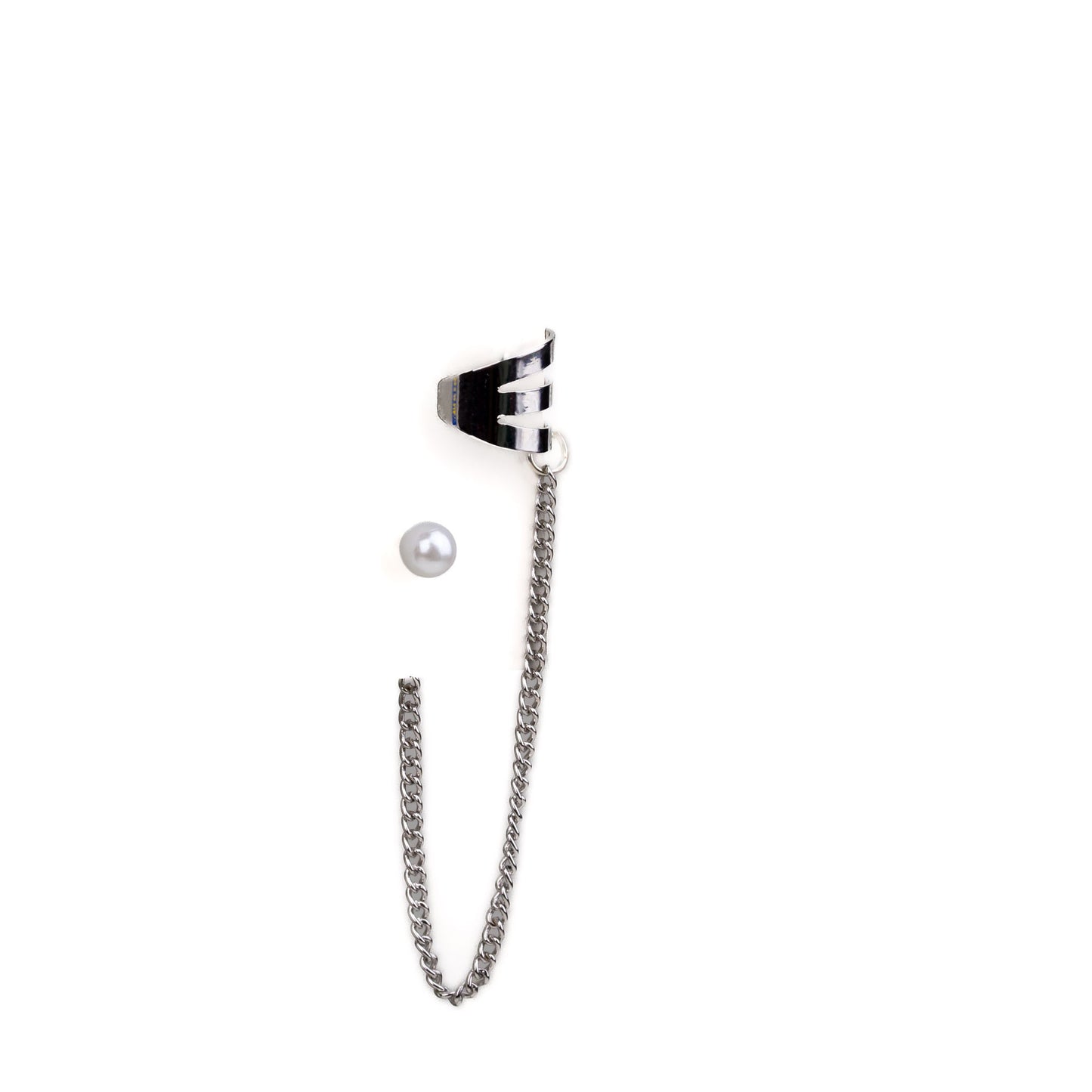 Cercel ear cuff cu lănțișor și cercel cu perlă mică - Argintiu