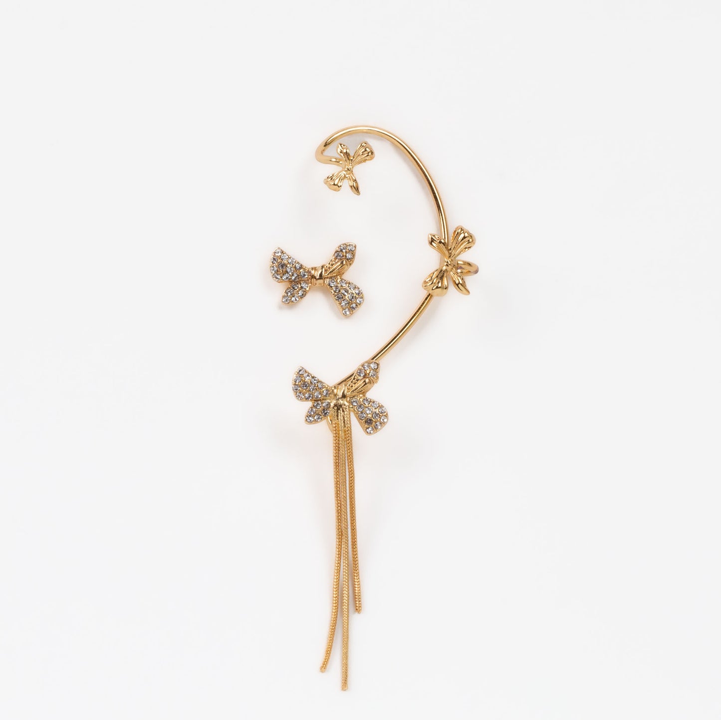 Cercel ear cuff cu lanțuri fine și fundițe, set 2 buc - Auriu magic