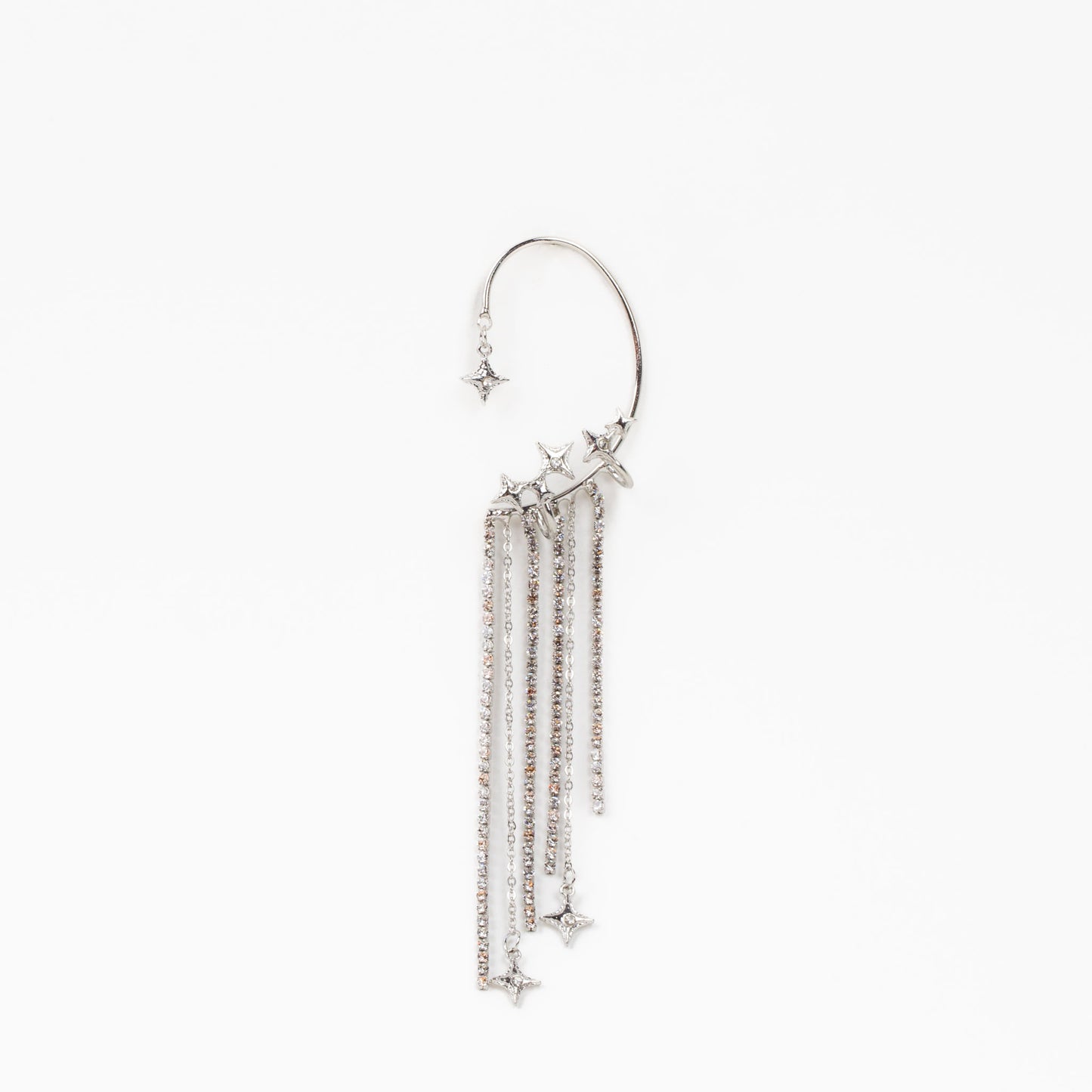 Cercel ear cuff cu lanțuri fine și stele strălucitoare - Argintiu cosmic
