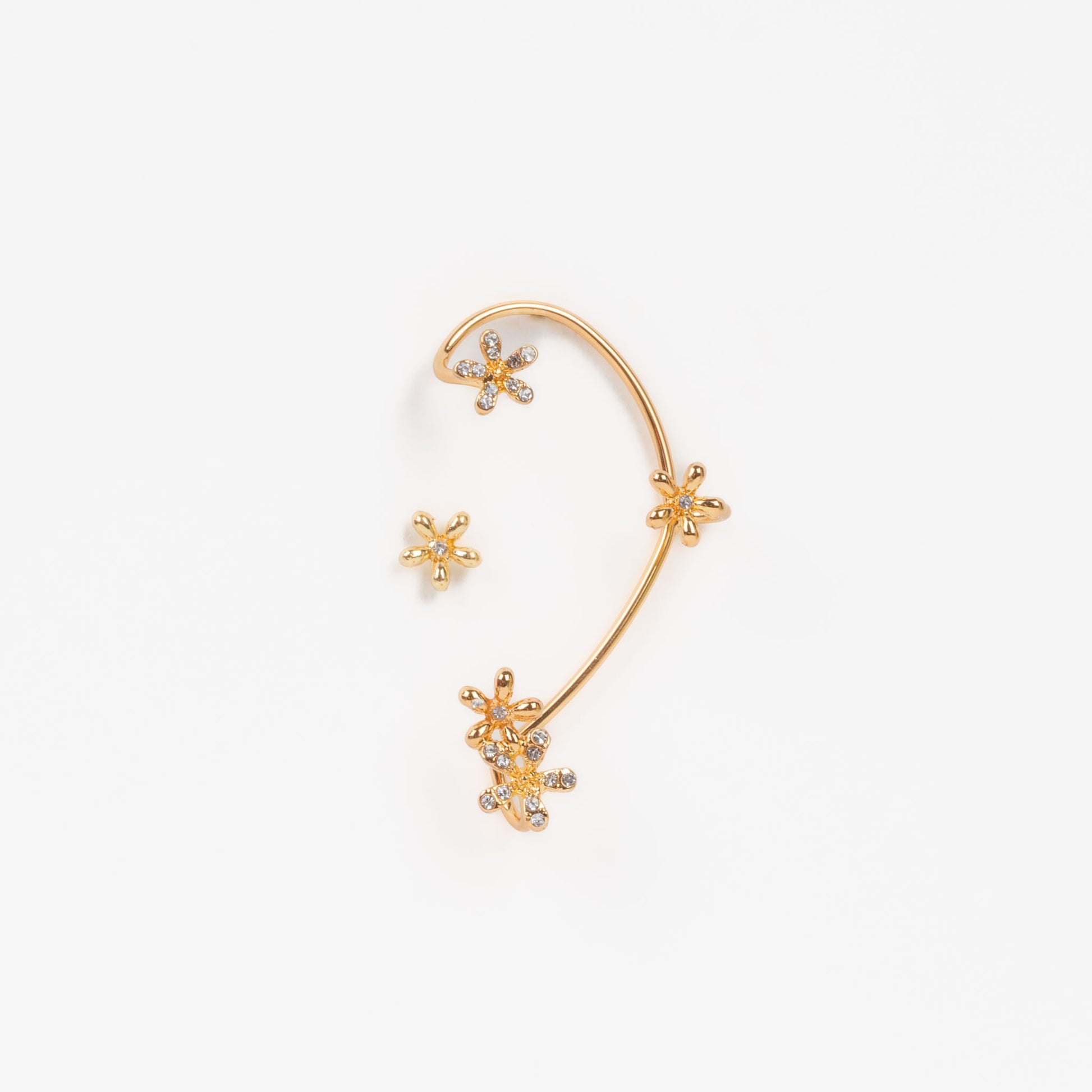 Cercel ear cuff cu ornamente în formă de floare, set 2 buc - Auriu delicat