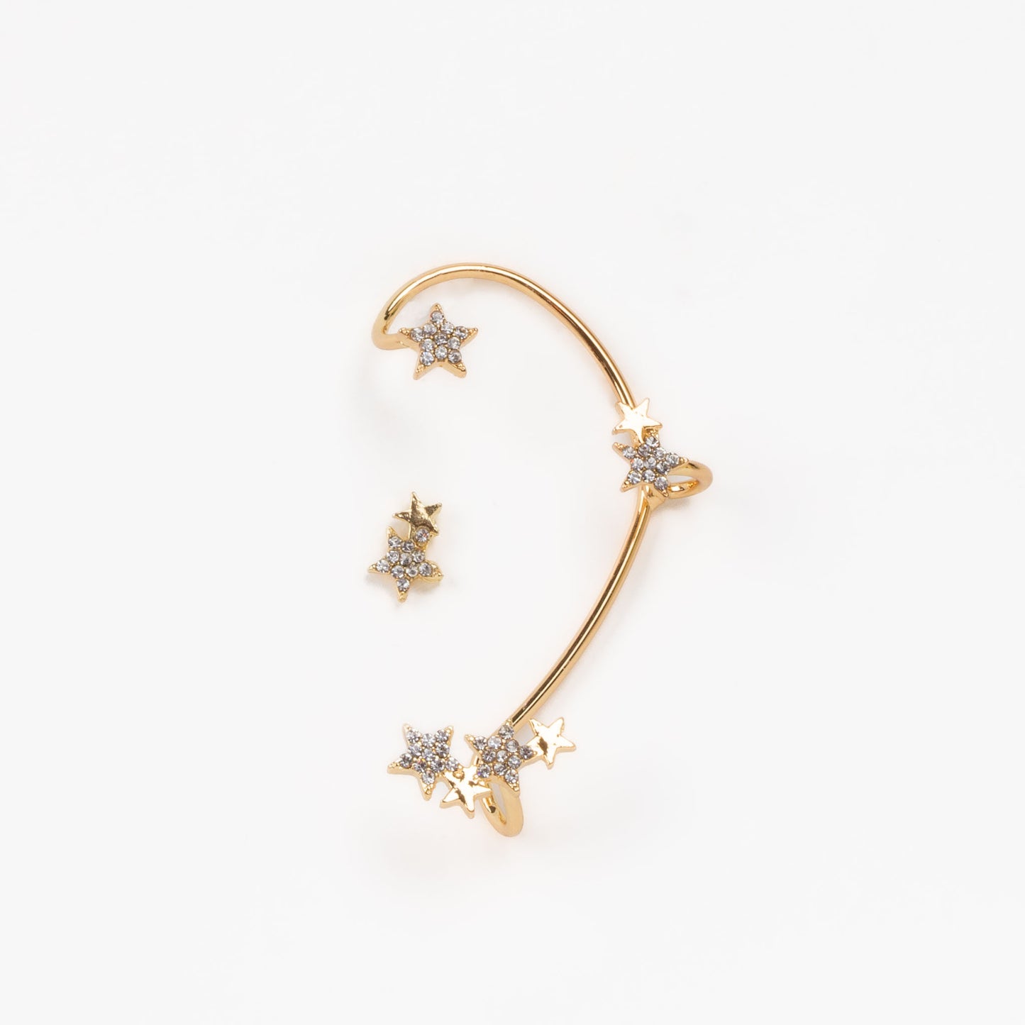 Cercel ear cuff cu ornamente în formă de stea, set 2 buc - Auriu cosmic