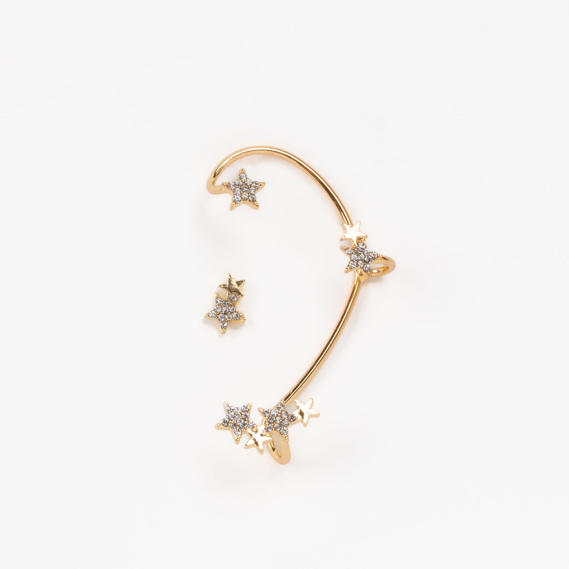 Cercel ear cuff cu ornamente în formă de stea, set 2 buc - Auriu cosmic