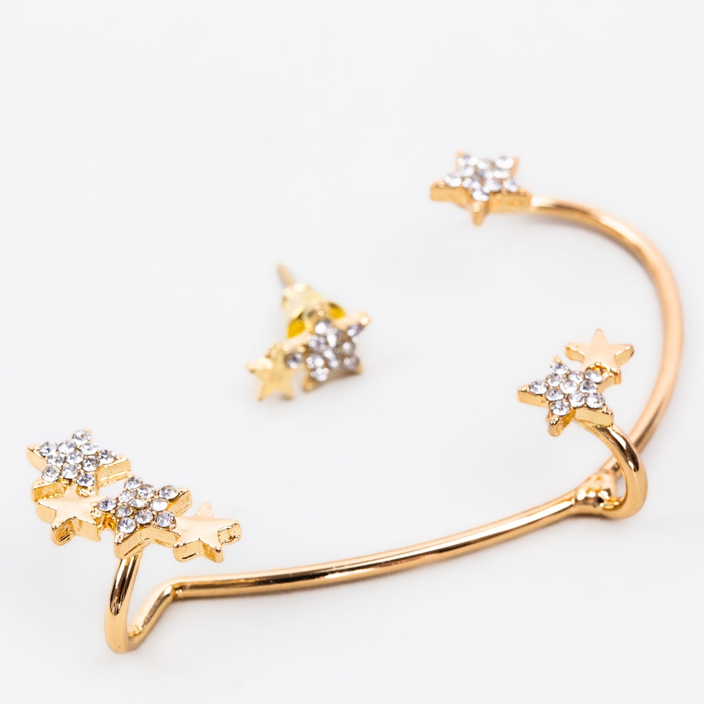 Cercel ear cuff cu ornamente în formă de stea, set 2 buc - Auriu cosmic