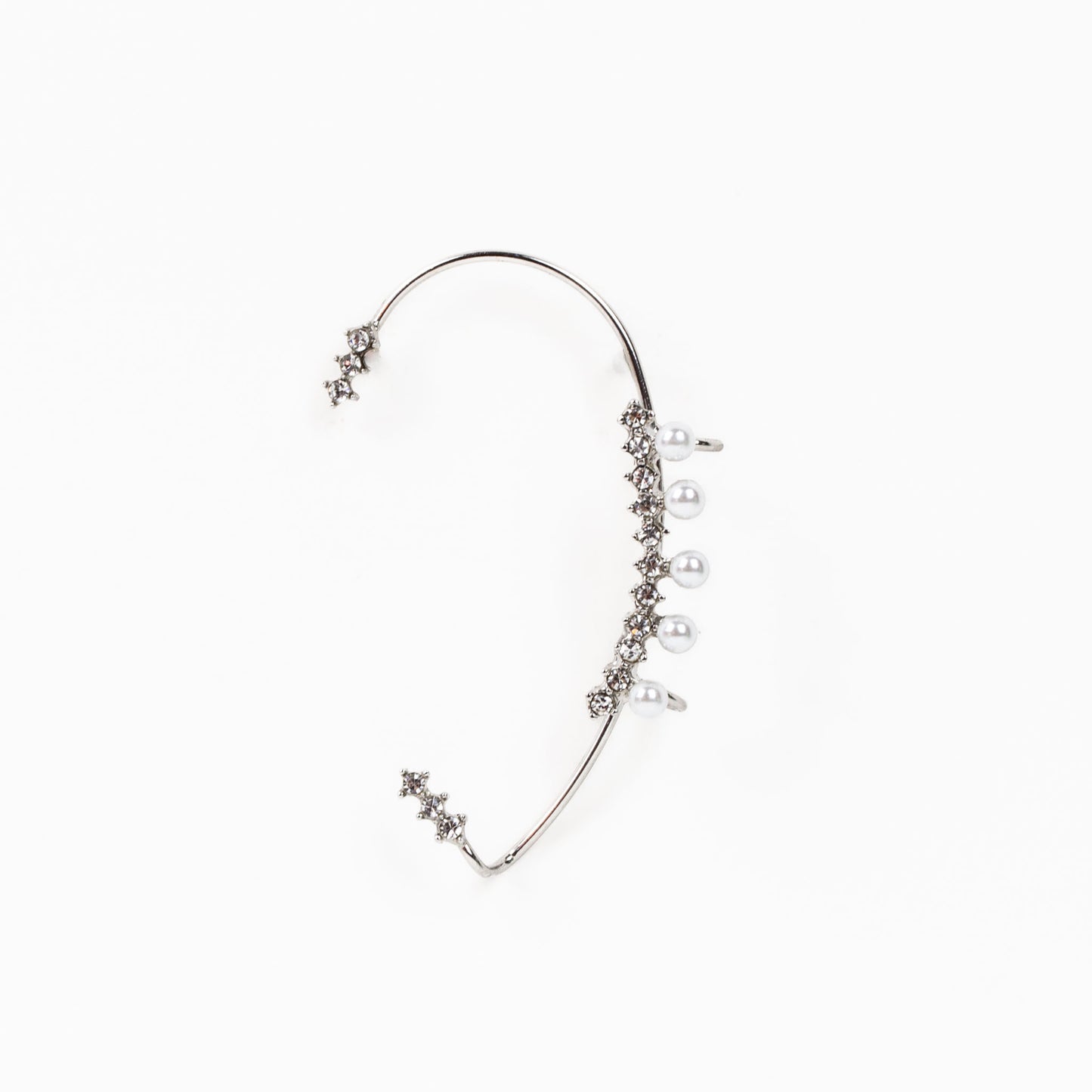 Cercel ear cuff cu perle fine și ștrasuri - Argintiu stelar