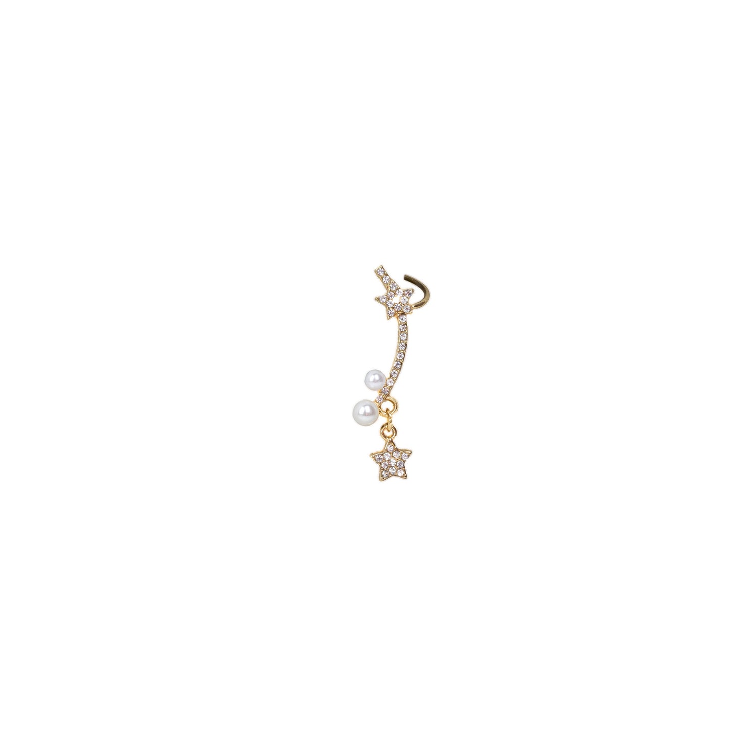Cercel ear cuff cu ștrasuri și perle delicate, set 2 buc - Auriu stelar