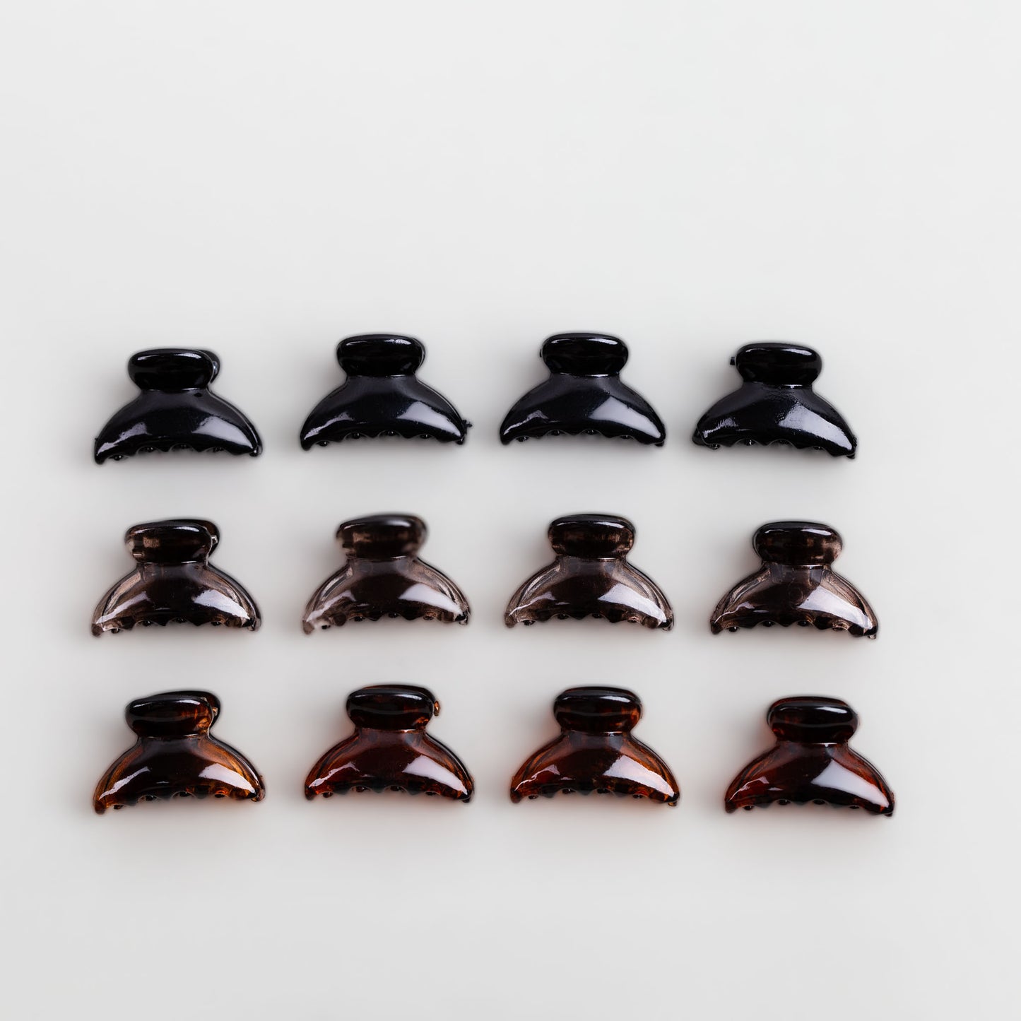 Clame de păr extra mici în formă de semilună cu textură lucioasă, set 12 buc - Maro, Negru