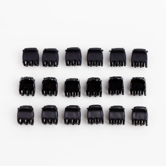 Clame de păr extra mici simple cu texturi mixte, set 18 buc - Negru