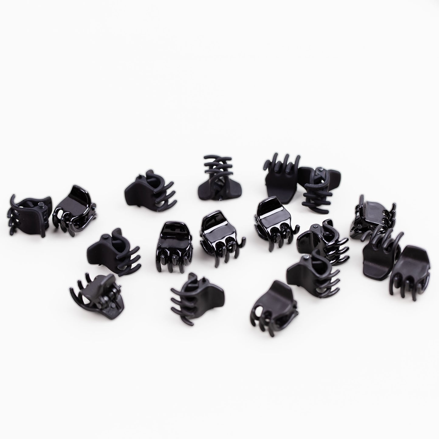 Clame de păr extra mici simple cu texturi mixte, set 18 buc - Negru