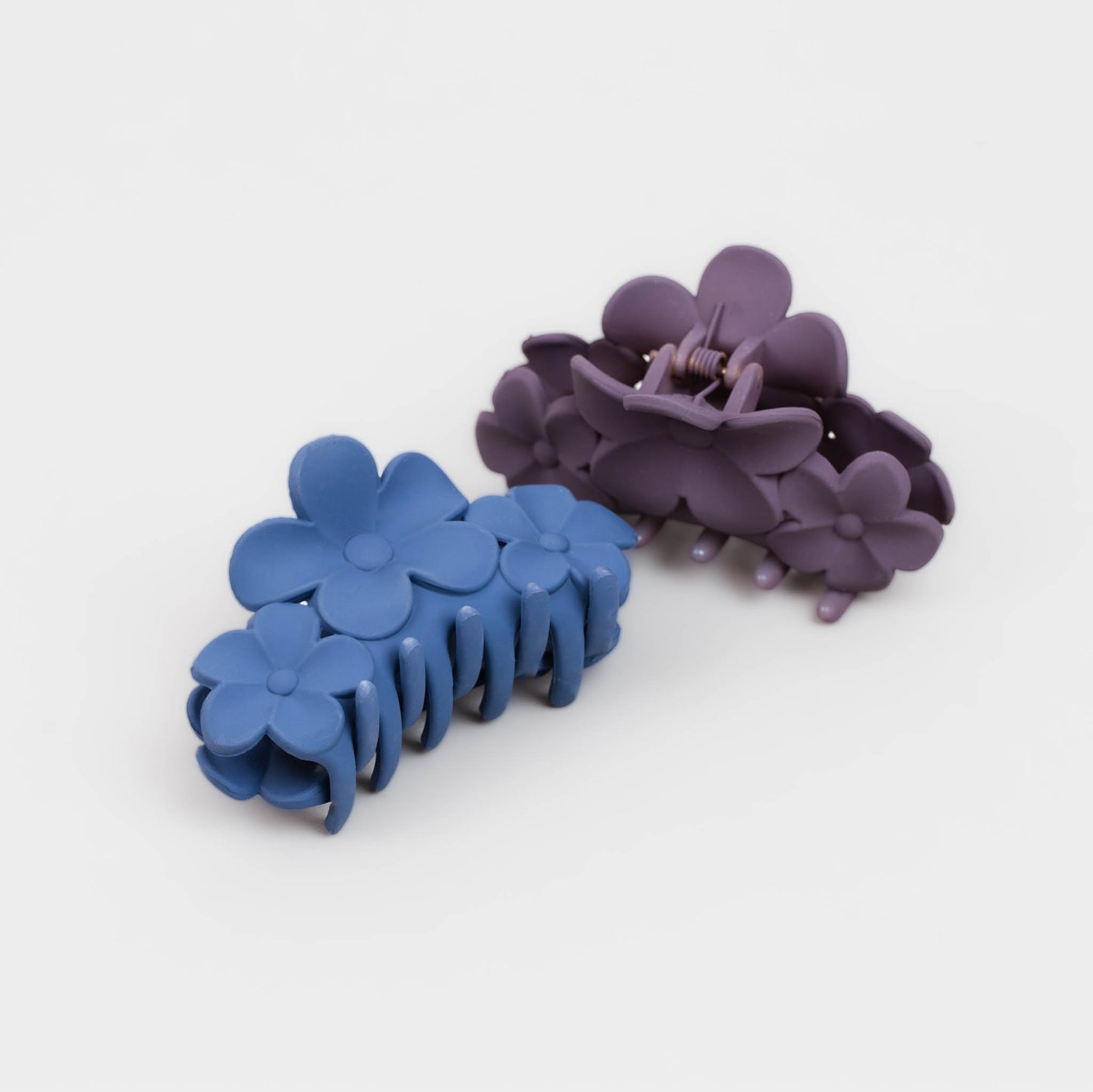 Clame de păr mari cu forme de flori și textură mată, set 2 buc - Mov, Albastru