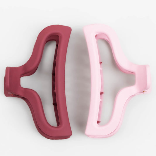 Clame de păr mari în stil minimal cu textură de silicon, set 2 buc - Roz, Bordo