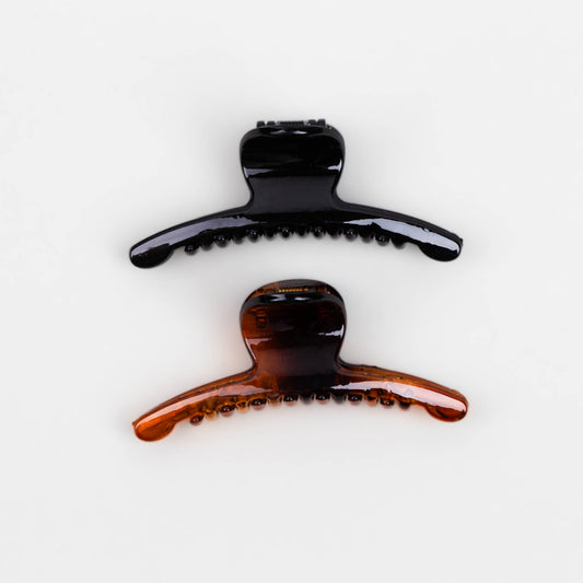 Clame de păr mari în stil minimal cu textură lucioasă, set 2 buc - Maro, Negru