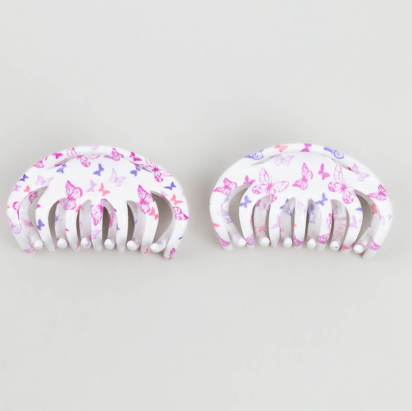 Clame de păr mari în stil octopus cu imprimeu fluturi și textură lucioasă, set 2 buc - Alb, Roz