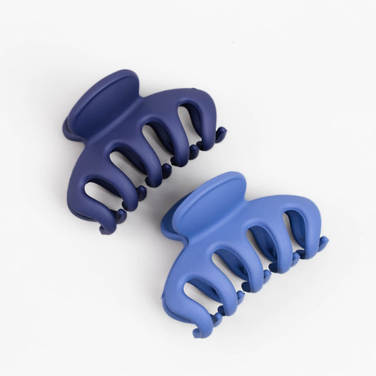 Clame de păr medii cu dinți mari și textură de silicon, set 2 buc - Albastru