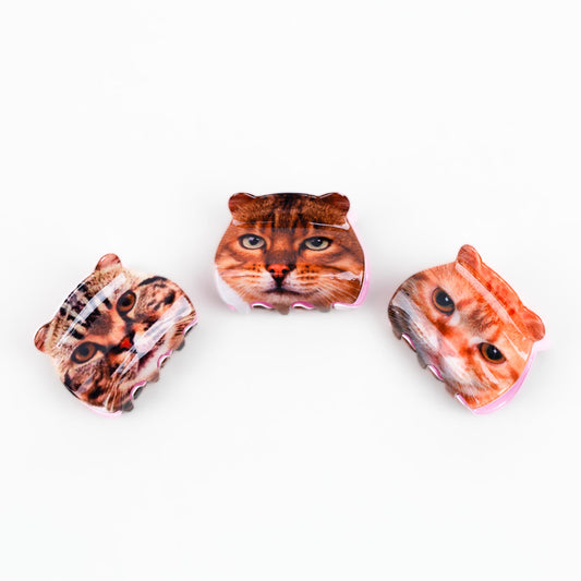 Clame de păr medii cu formă de pisică și textură lucioasă, set 3 buc - Pisi Mix