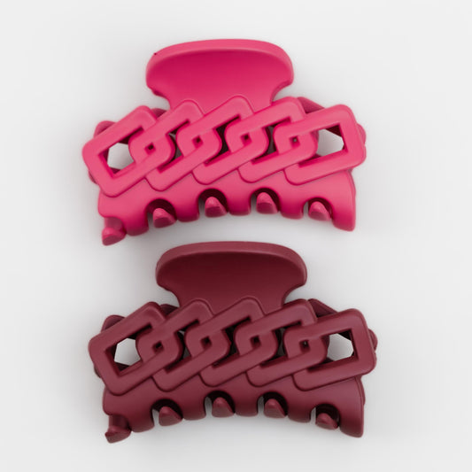 Clame de păr medii cu forme de zale dreptunghiulare și textură de silicon, set 2 buc - Roz, Bordo