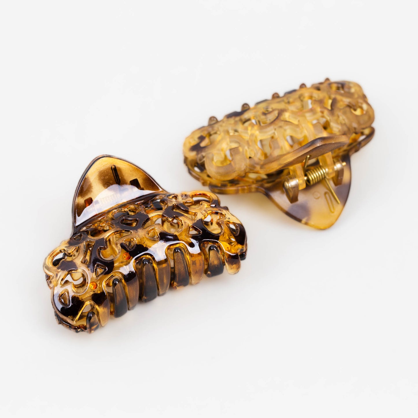 Clame de păr medii cu forme decupate și animal print, set 2 buc - Galben