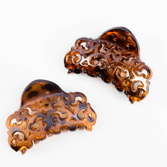 Clame de păr medii cu forme decupate și animal print, set 2 buc - Maro