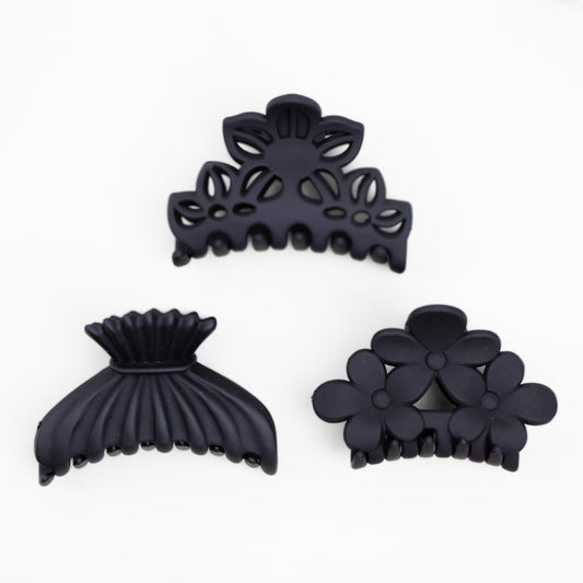 Clame de păr medii cu forme delicate și textură de silicon, set 3 buc - Negru