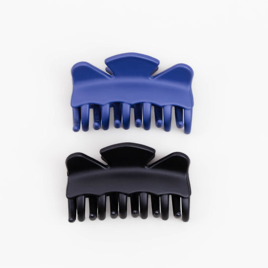 Clame de păr medii cu forme simetrice și textură de silicon, set 2 buc - Negru, Albastru